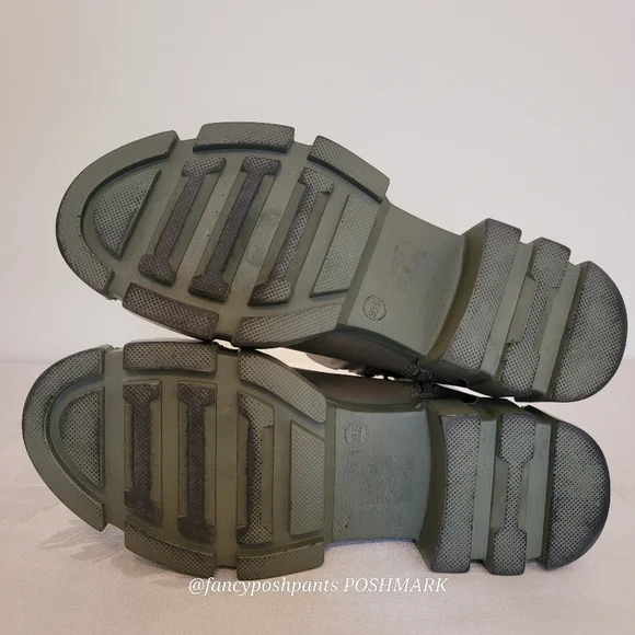 new!FREE PEOPLE olive green soft leather combat boot lug sole zipper elastic lux - Picture 9 of 17